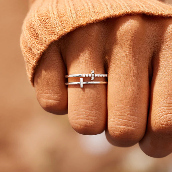 ◆VINTAGE HOLLYWOOD◆ 925 Silver Double Cross Ring VH2435RI0 Amazon.com: Sterling Silver 925 Cross Ring Double Cross CZ